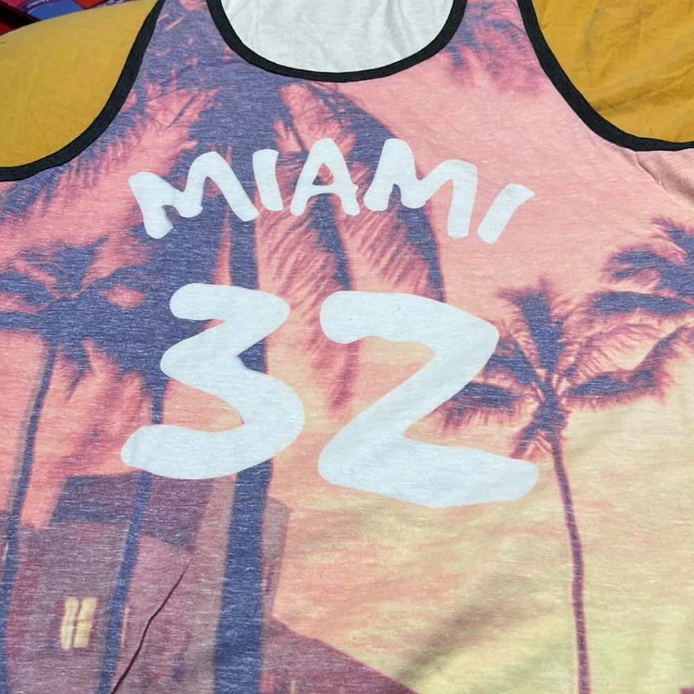 New Threads 4 Thought Mens “MIAMI 32” Sleeveless Tank Top Novelty Graphic Beach